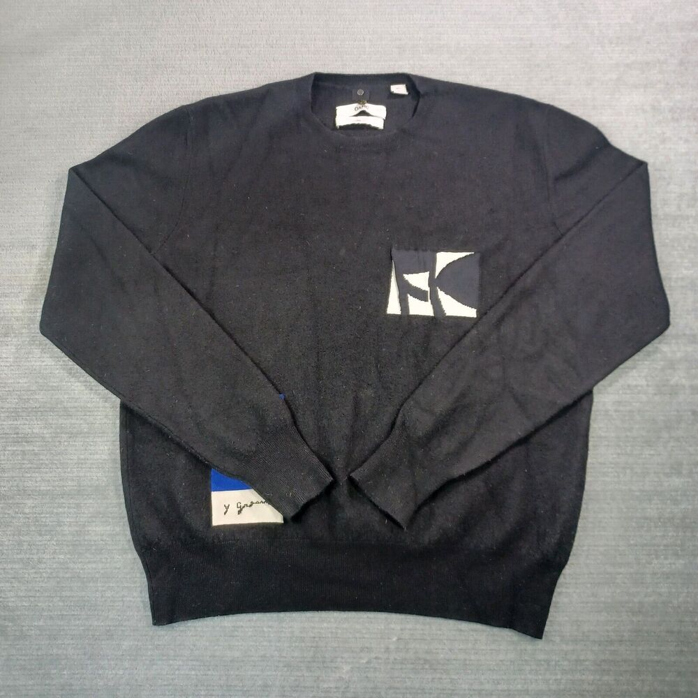 OAMC Sweater Mens L Black Textured Stretch Casual Designer Midweight Crew Neck